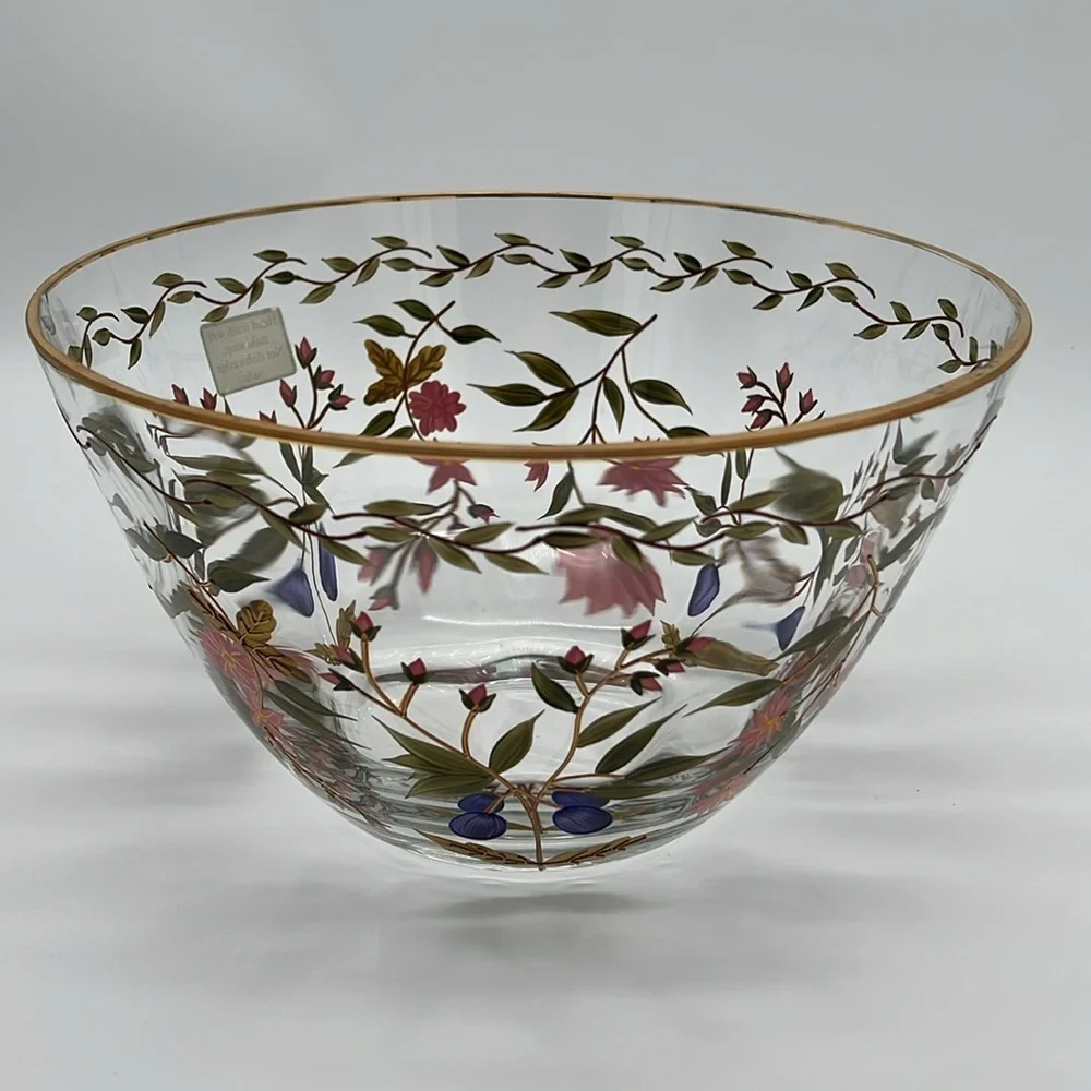 Crystal Clear Industries Hand Painted “Amelia” 11” Bowl With 22kt Gold Floral